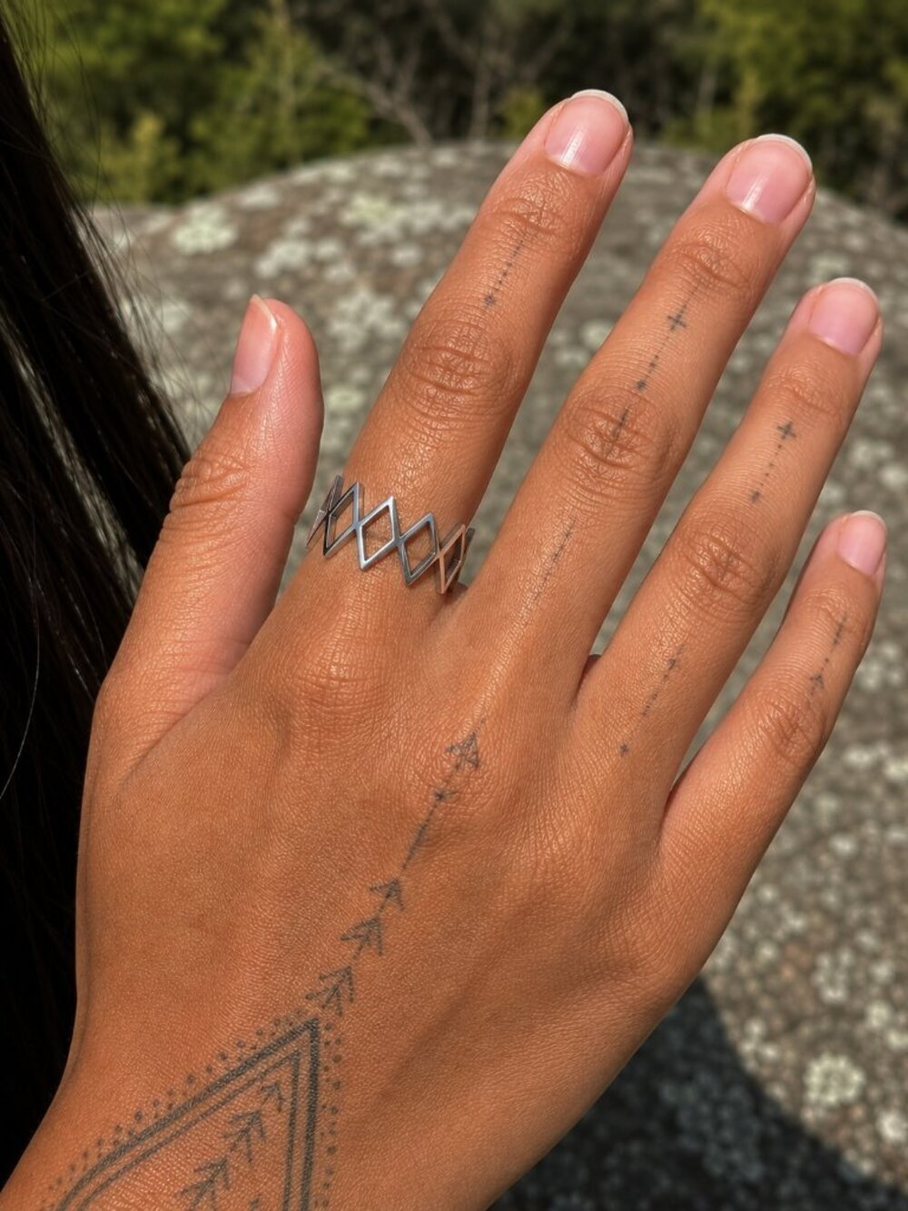 Silver Tone Geometric Open Band Ring Adjustable Minimalist